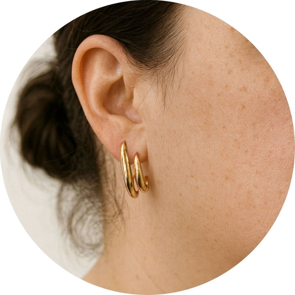 Brinco Argola Dupla Dourada Moderna Luxo Festa