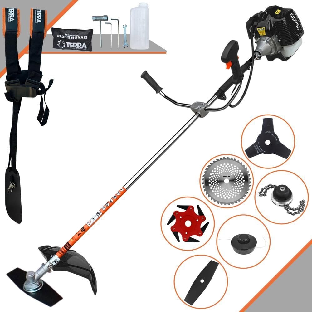 Roçadeira Terra GRH520 À Gasolina 2T 2,5HP 52cc Com Carretel de Nylon + Lâmina Facão + Lâmina 3 Pontas + Lâmina 6 Pontas + Lâmina 40 Dentes + Trimmer
