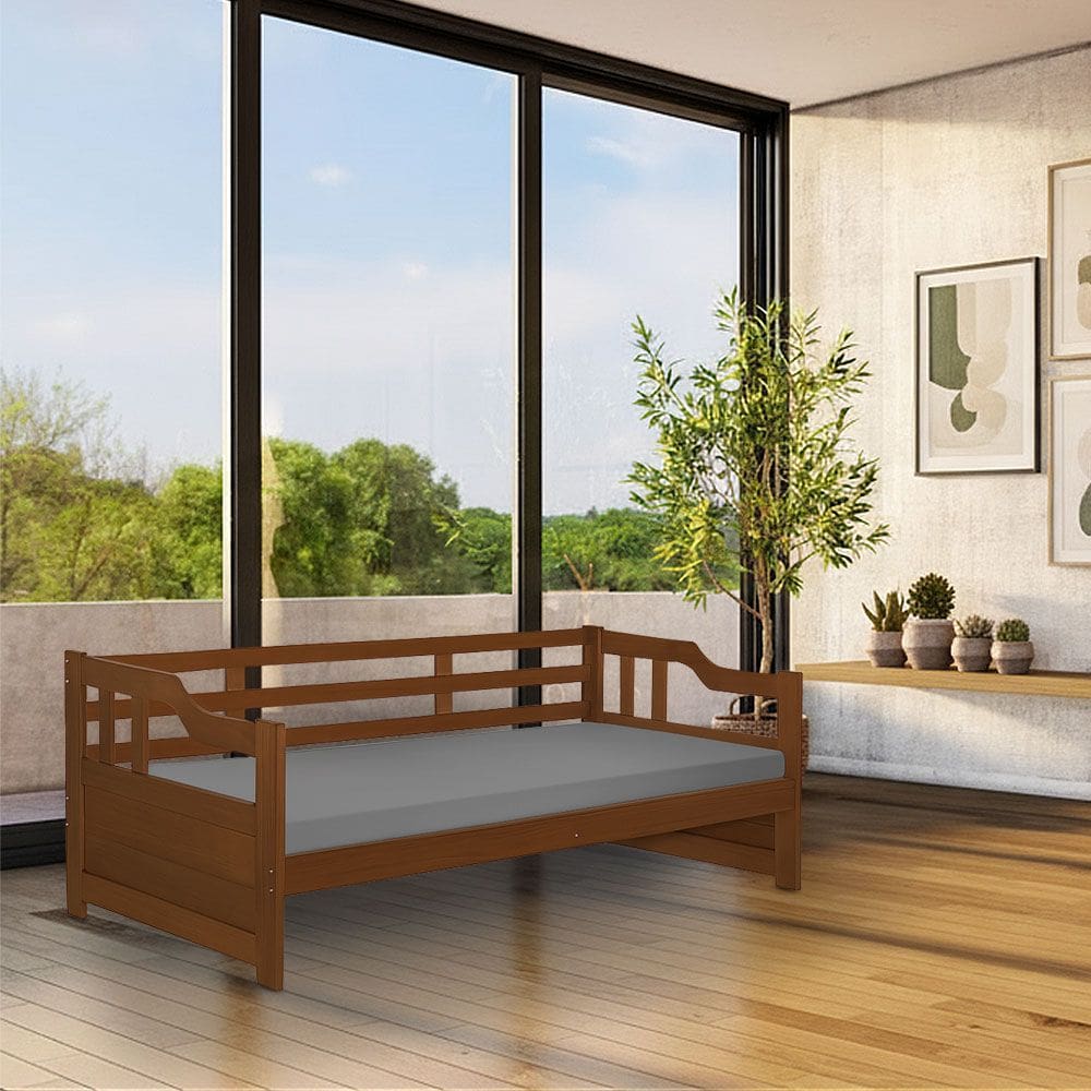 Cama Zurique Mona Solteiro Estrutura Robusta em Madeira Maciça Castanho