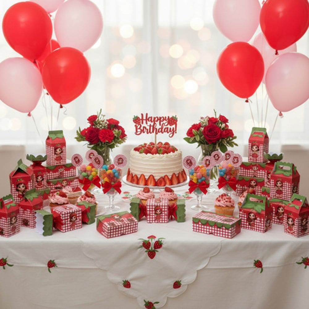 Aniversário Moranguinho Kit Decoração e Lembrancinha 50 Peças