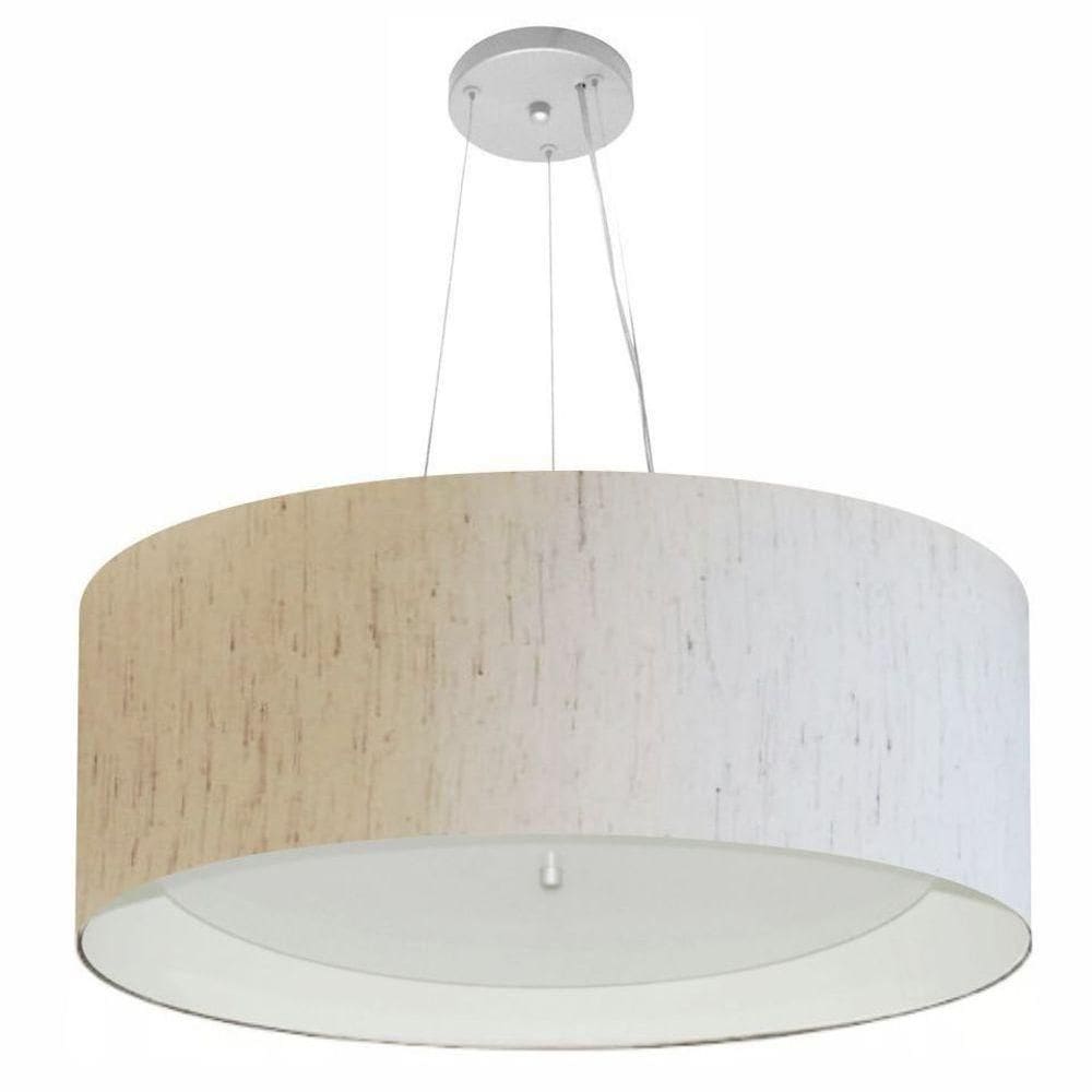 Lustre Pendente Cilíndrico Md-4013 Cúpula Em Tecido 60x25cm Linho Bege / Branco - Bivolt
