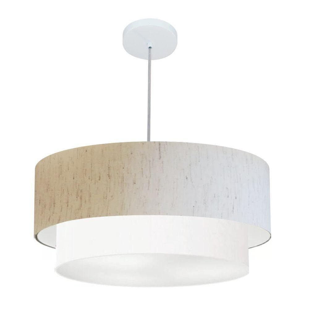 Lustre Pendente Duplo Cilíndrico Vivare Md-4352 Cúpula Tecido 55x50cm - Bivolt Linho-bege-branco 127/220v
