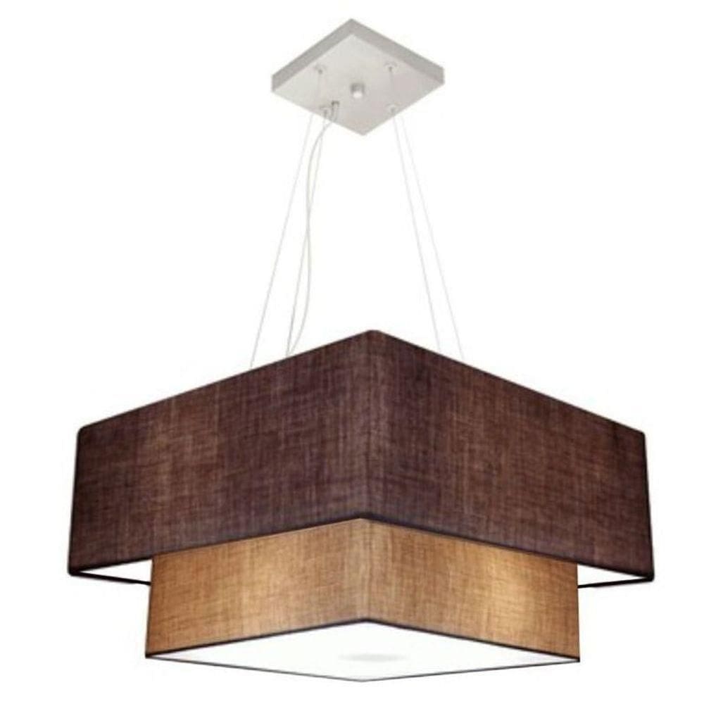 Lustre Pendente Duplo Quadrado Vivare Md-4345 Cúpula Em Tecido 60x50cm - Bivolt Café-palha 110v/220v