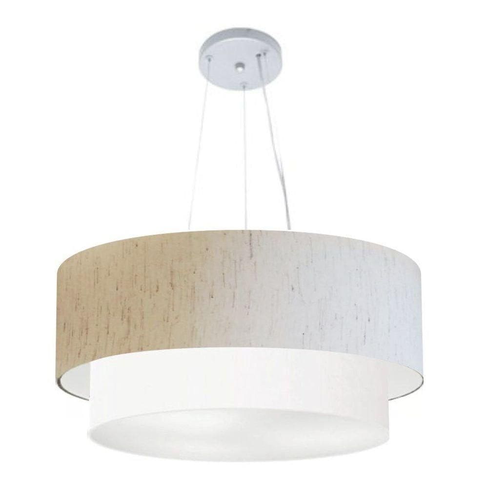 Lustre Pendente Duplo Cilíndrico Vivare Md-4370 Cúpula Em Tecido 55x50cm - Bivolt Linho-bege-branco 127/220v