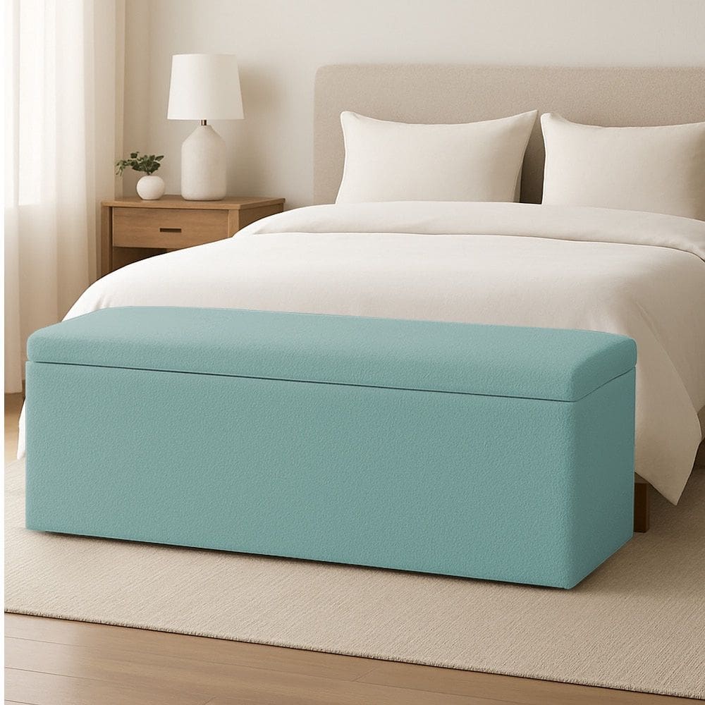 Calçadeira Baú Casal 1,40m Grécia Boucle Azul Turquesa Dal Poz Estofados