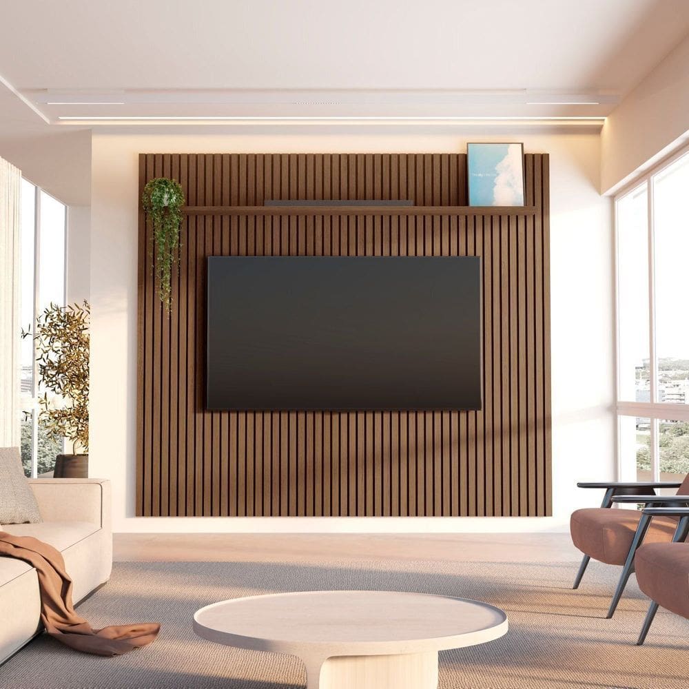 Painel para Tv até 85 Polegadas 230x250cm 100% Mdf Aloe Cabecasa Madeiramadeira Cedro