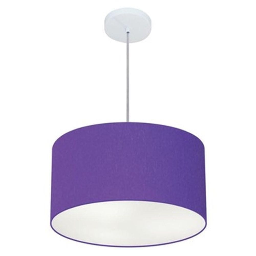 Lustre Pendente Cilíndrico Md-4099 Cúpula Em Tecido 40x25cm Roxo - Bivolt