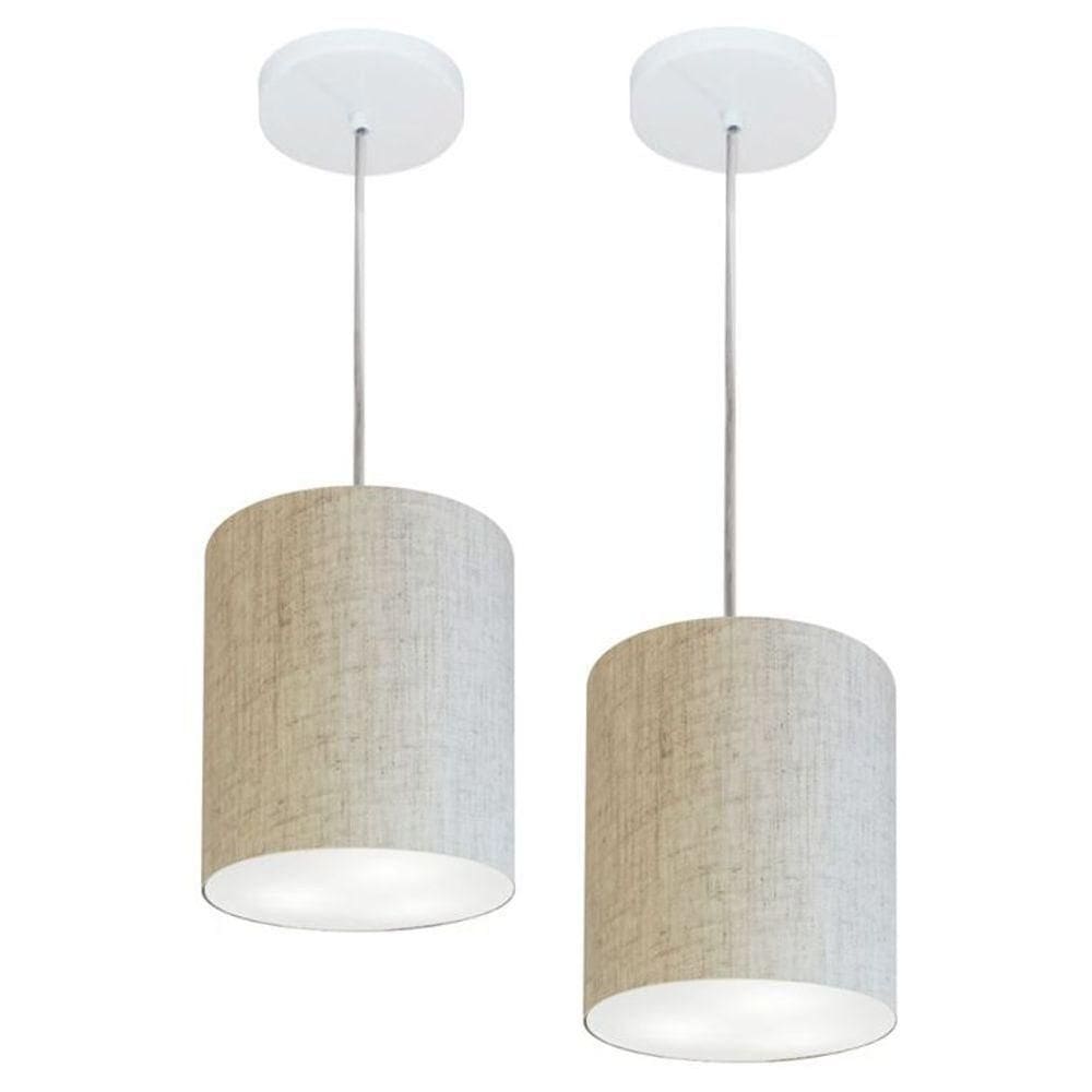 Kit/2 Lustre Pendente Cilíndrico Md-4012 Cúpula Em Tecido 18x25cm Rustico Bege - Bivolt