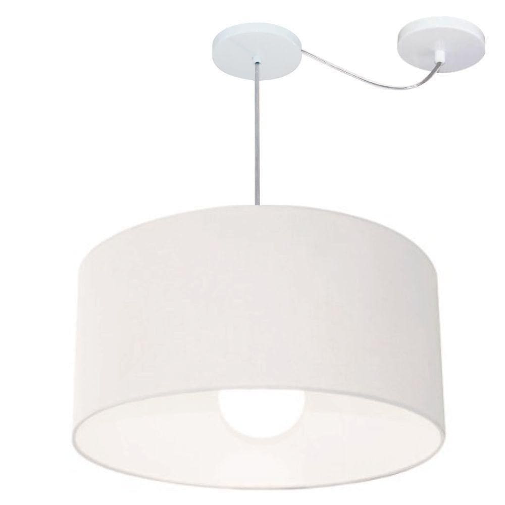 Lustre Pendente Cilíndrico Com Desvio Md-4233 Cúpula Em Tecido 55x30cm Branco - Bivolt