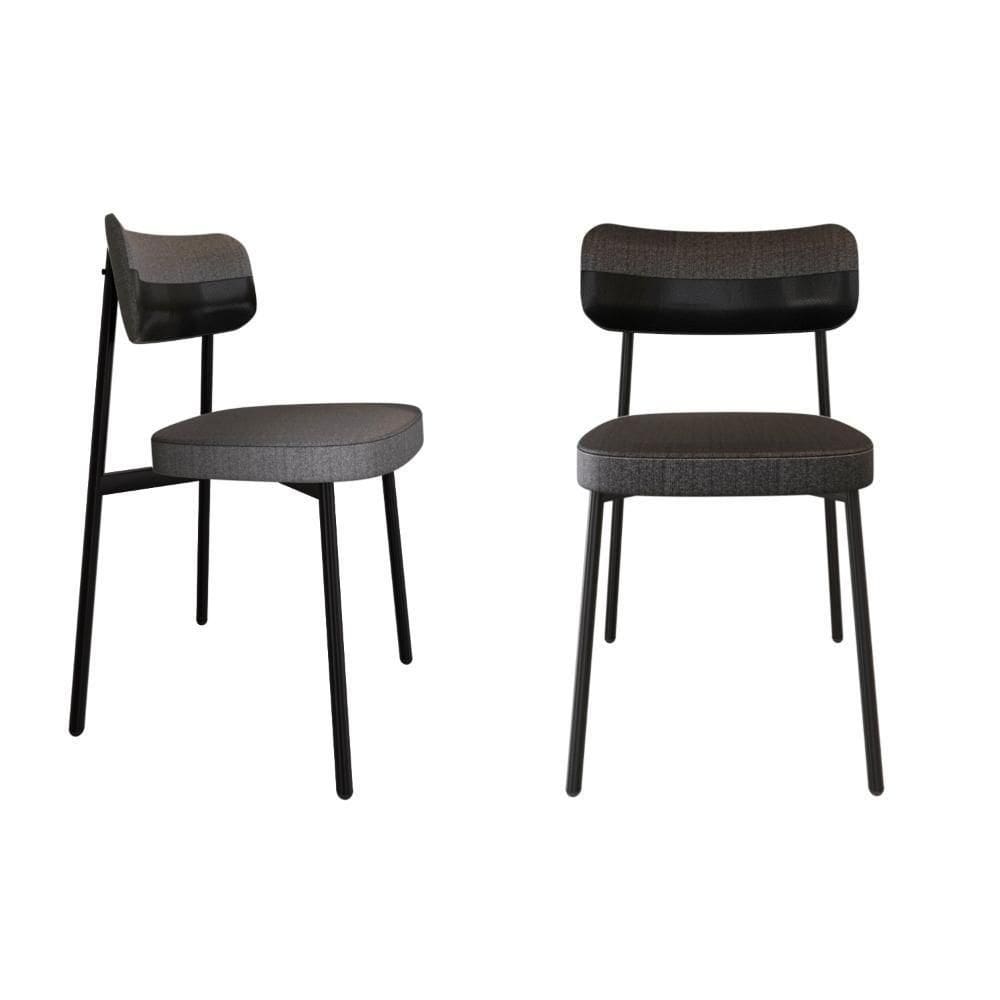 2 Unidades Cadeira Alloa Fixa Com 4 Pés 50 X 44,7 X 83,8 Cm - Corriente Grafite Courino Pt - Preto Epoxi