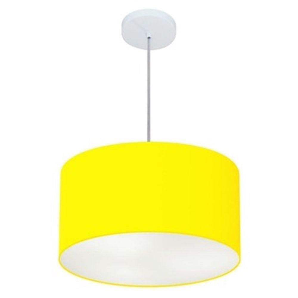 Lustre Pendente Cilíndrico Md-4099 Cúpula Em Tecido 40x25cm Amarelo - Bivolt