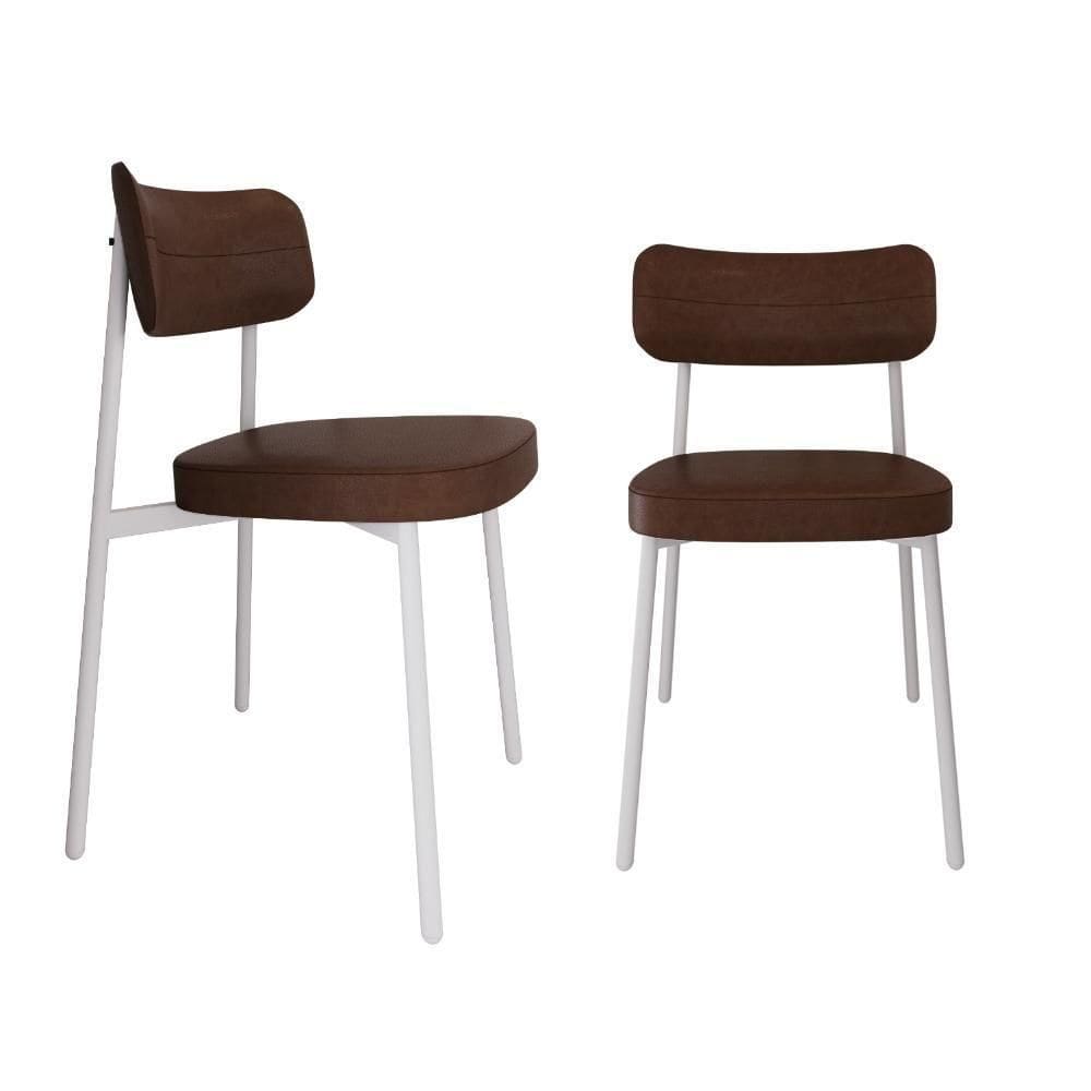 Conjunto 2 Cadeiras De Jantar Alloa Courino Whisky Estrutura Branca