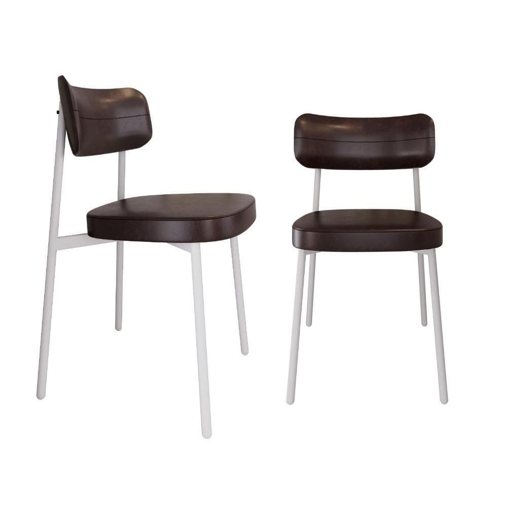 2 Unidades Cadeira Alloa Fixa Com 4 Pés 50 X 44,7 X 83,8 Cm Pés Brancos - Courino Café - Branco Epoxi Courino Café