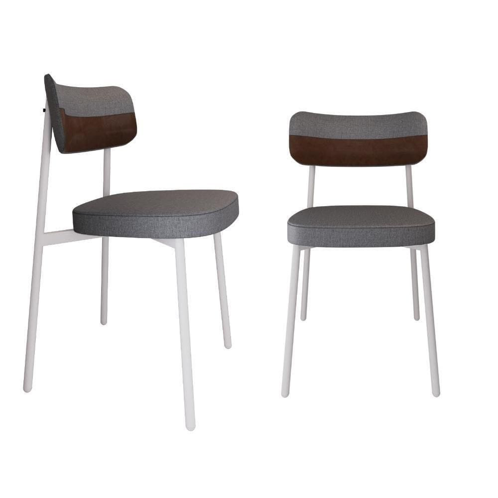 Conjunto 2 Cadeiras De Jantar Alloa Corriente Cinza Courino Whisky Estrutura Branca