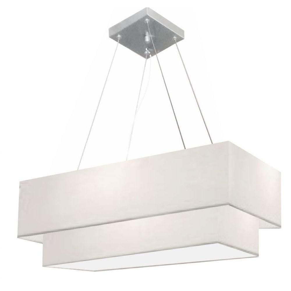 Lustre Pendente Duplo Retangular Vivare Md-4321 Cúpula Em Tecido 80x40cm X 70x30cm - Bivolt Branco 127/220v