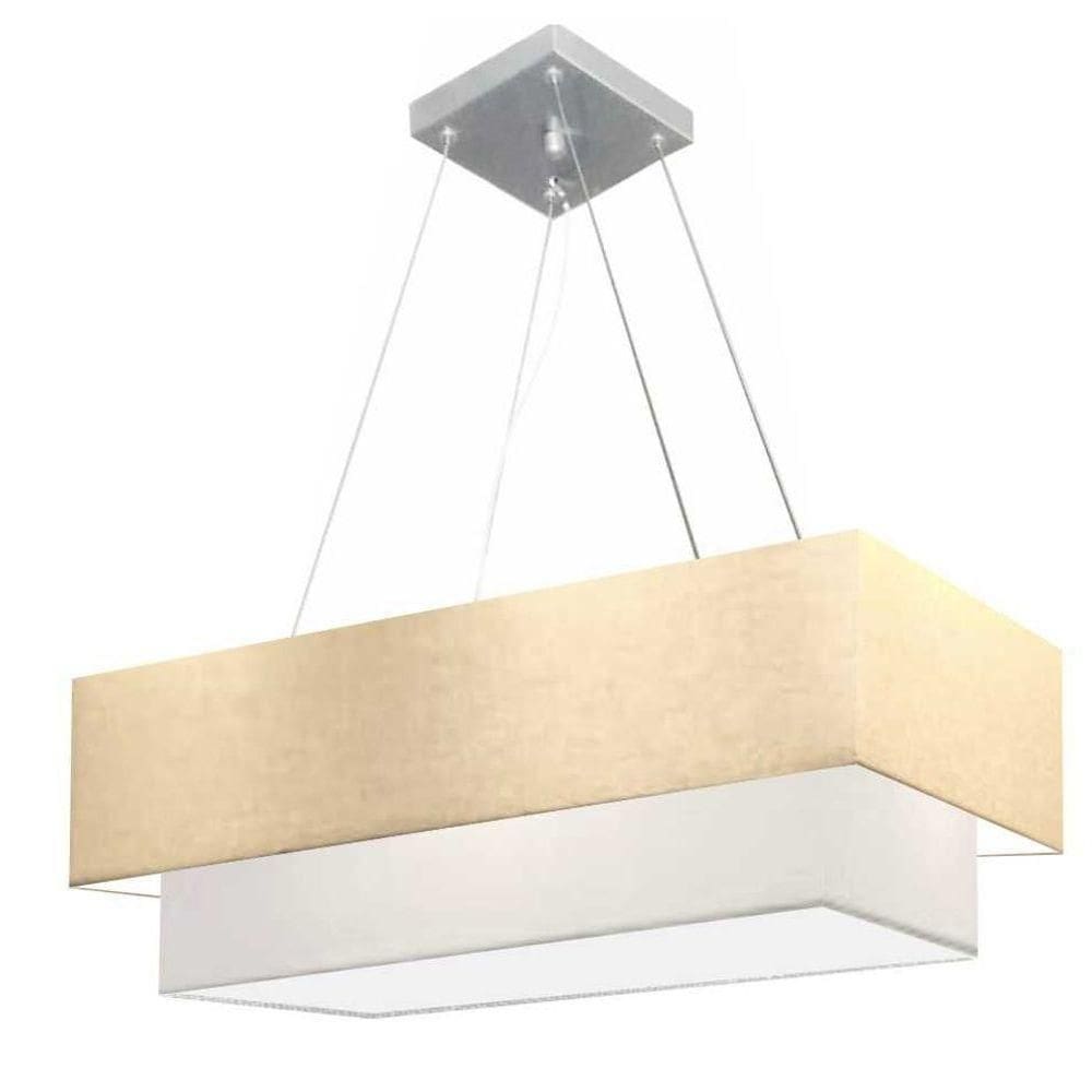 Lustre Pendente Duplo Retangular Vivare Md-4321 Cúpula Em Tecido 80x40cm X 70x30cm - Bivolt Algodão-crú-branco 127/220v
