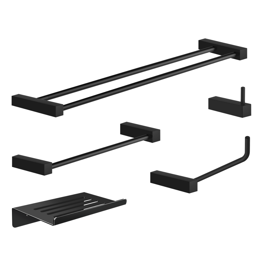 Kit Acessórios Para Banheiro Preto 5 Peças Grego Metal 2190tr