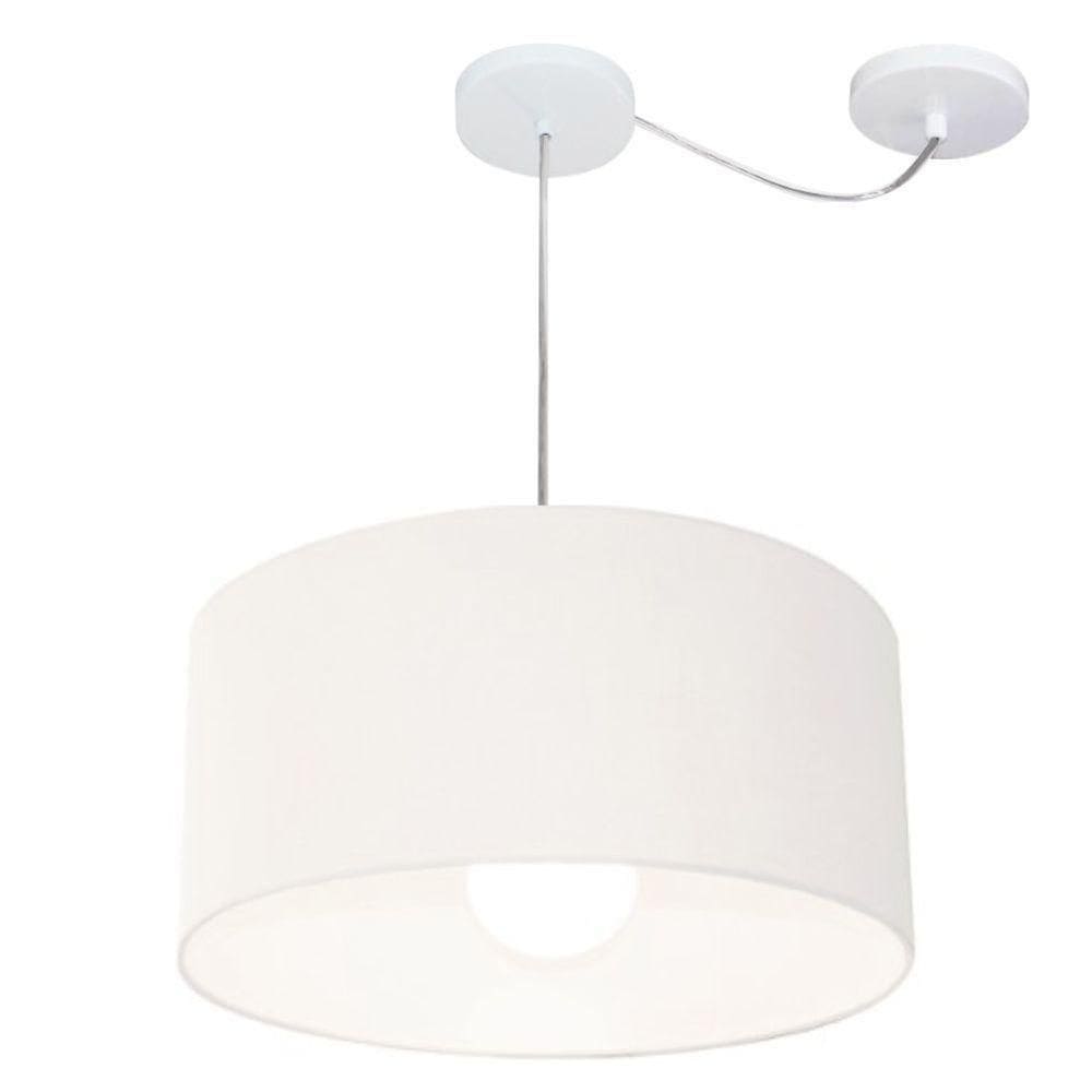 Lustre Pendente Cilíndrico Com Desvio Md-4228 Cúpula Em Tecido 45x25cm Branco - Bivolt