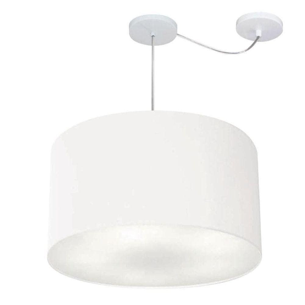 Lustre Pendente Cilíndrico Com Desvio Md-4239 Cúpula Em Tecido 45x30cm Branco - Bivolt