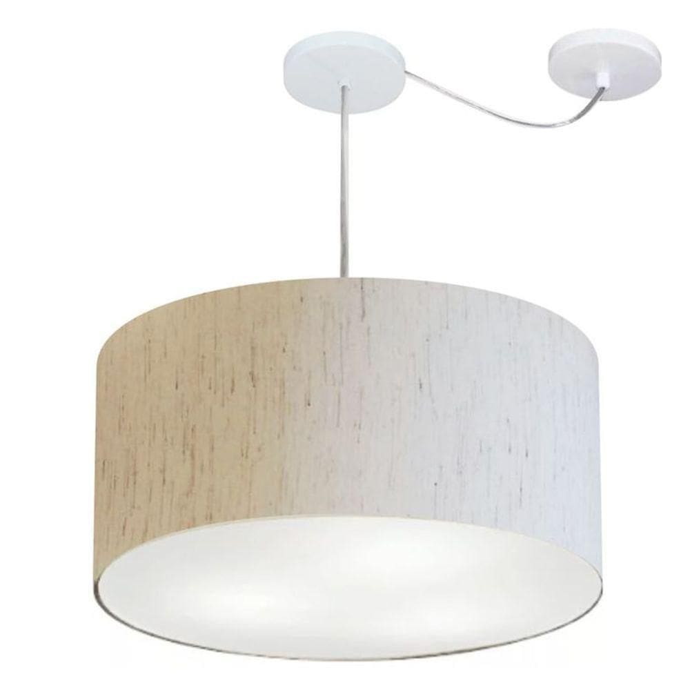 Lustre Pendente Cilíndrico Com Desvio Md-4251 Cúpula Em Tecido 50x30cm Linho Bege - Bivolt