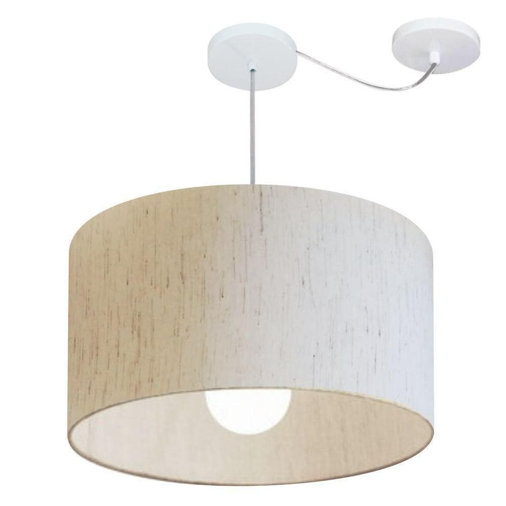 Lustre Pendente Cilíndrico Com Desvio Md-4234 Cúpula Em Tecido 60x30cm Linho Bege - Bivolt