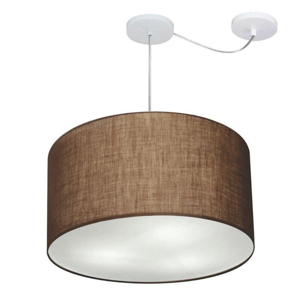 Lustre Pendente Cilíndrico Com Desvio Md-4235 Cúpula Em Tecido 45x30cm Café - Bivolt