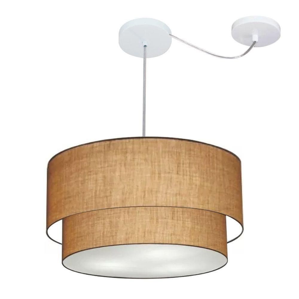 Lustre Pendente Duplo Cilíndrico Com Desvio De Centro Vivare Md-4361 Cúpula Em Tecido 50x40cm - Bivolt Palha 127/220v