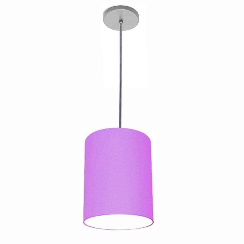Lustre Luminária Pendente Vivare Free Lux Pe-4102cz Cúpula Em Tecido 13x30cm Lilás Canopla Cinza E Fio Cristal