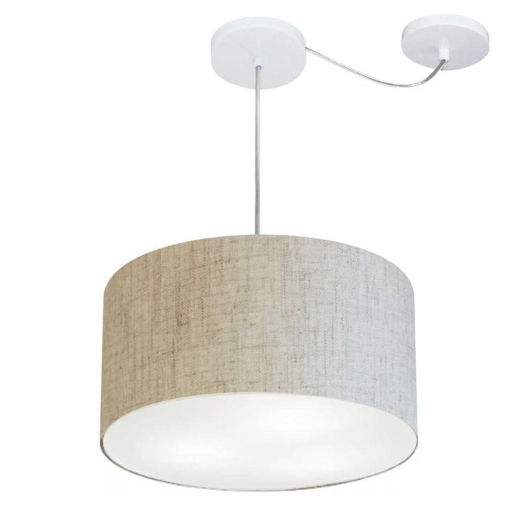 Lustre Pendente Cilíndrico Com Desvio De Centro Md-4256 Cúpula Em Tecido 40x21cm Rustico Bege - Bivolt