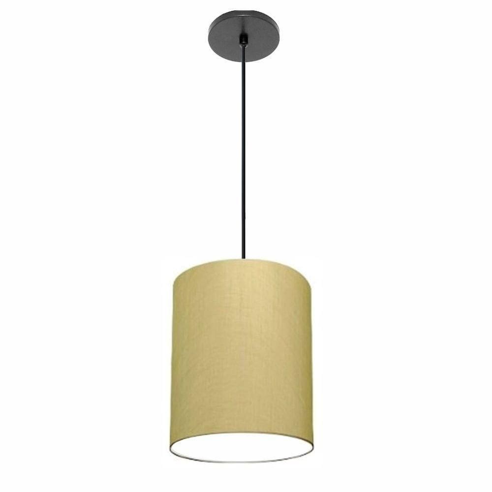 Lustre Luminária Pendente Vivare Free Lux Pe-4104pr Cúpula Em Tecido 15x25cm Algodão-crú Canopla Preta E Fio Preto