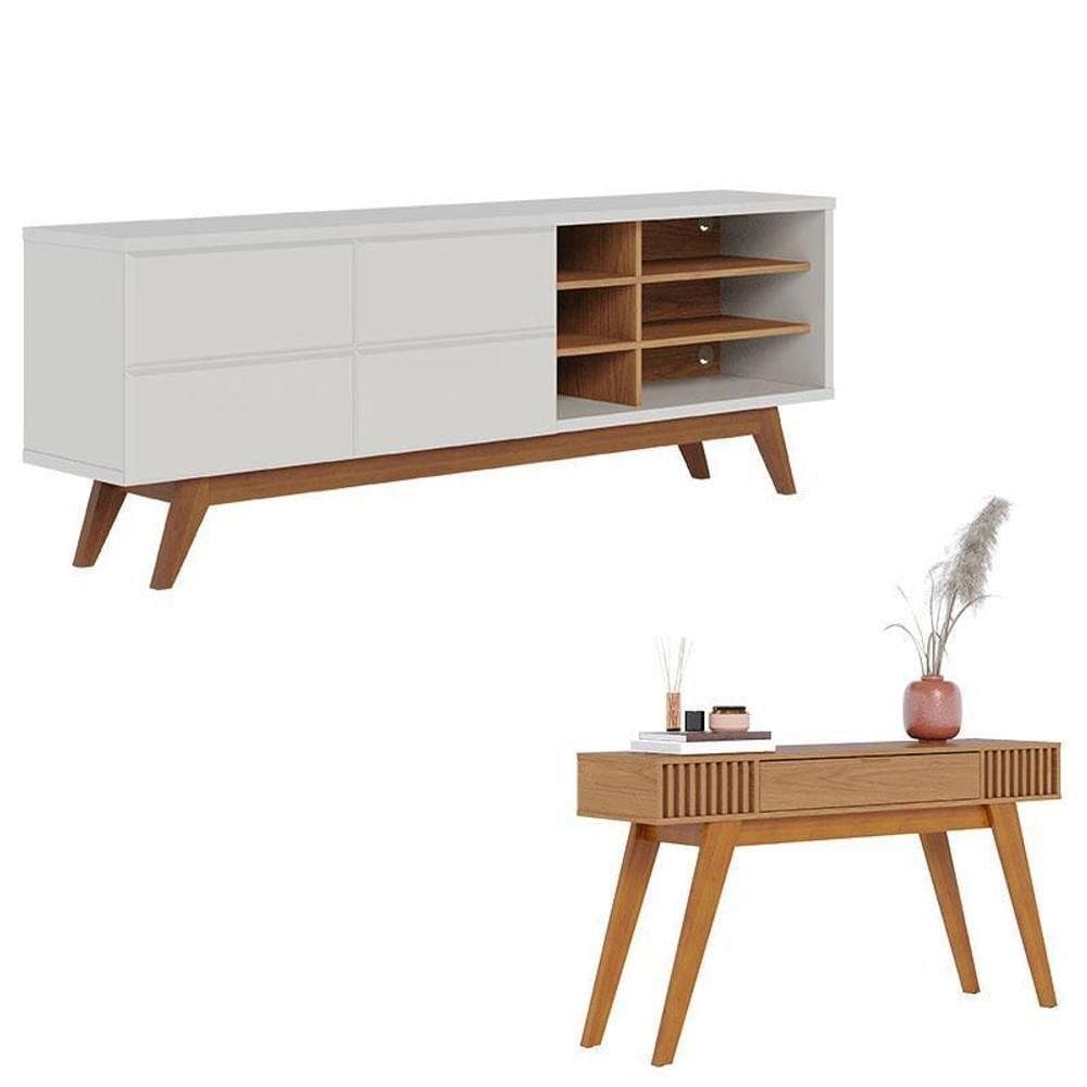 Rack Bancada Noronha 1.8 Off White Matte Freijó Com Aparador Riviera Freijó – Colibri