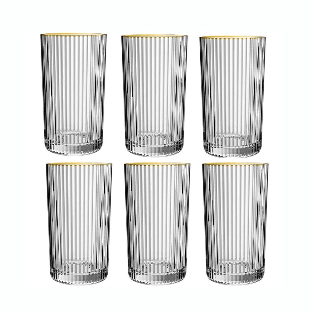 Jogo 6 Copos Altos Borda Dourada 420ml Graffiato Hauskraft