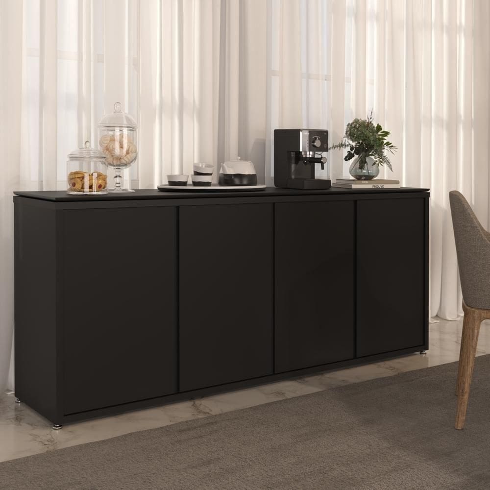 Buffet Aparador Com 4 Portas E Tampo Duplo 180cm Tundra - Preto
