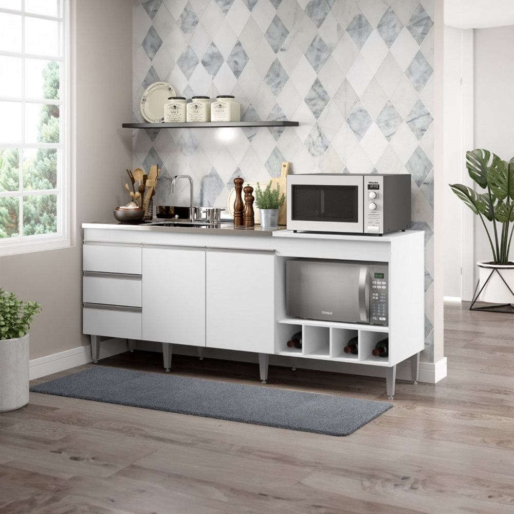 Armário de Cozinha Pia e Cooktop 183cm 2 Portas 3 Gavetas MDP 2035 Menu Móveis