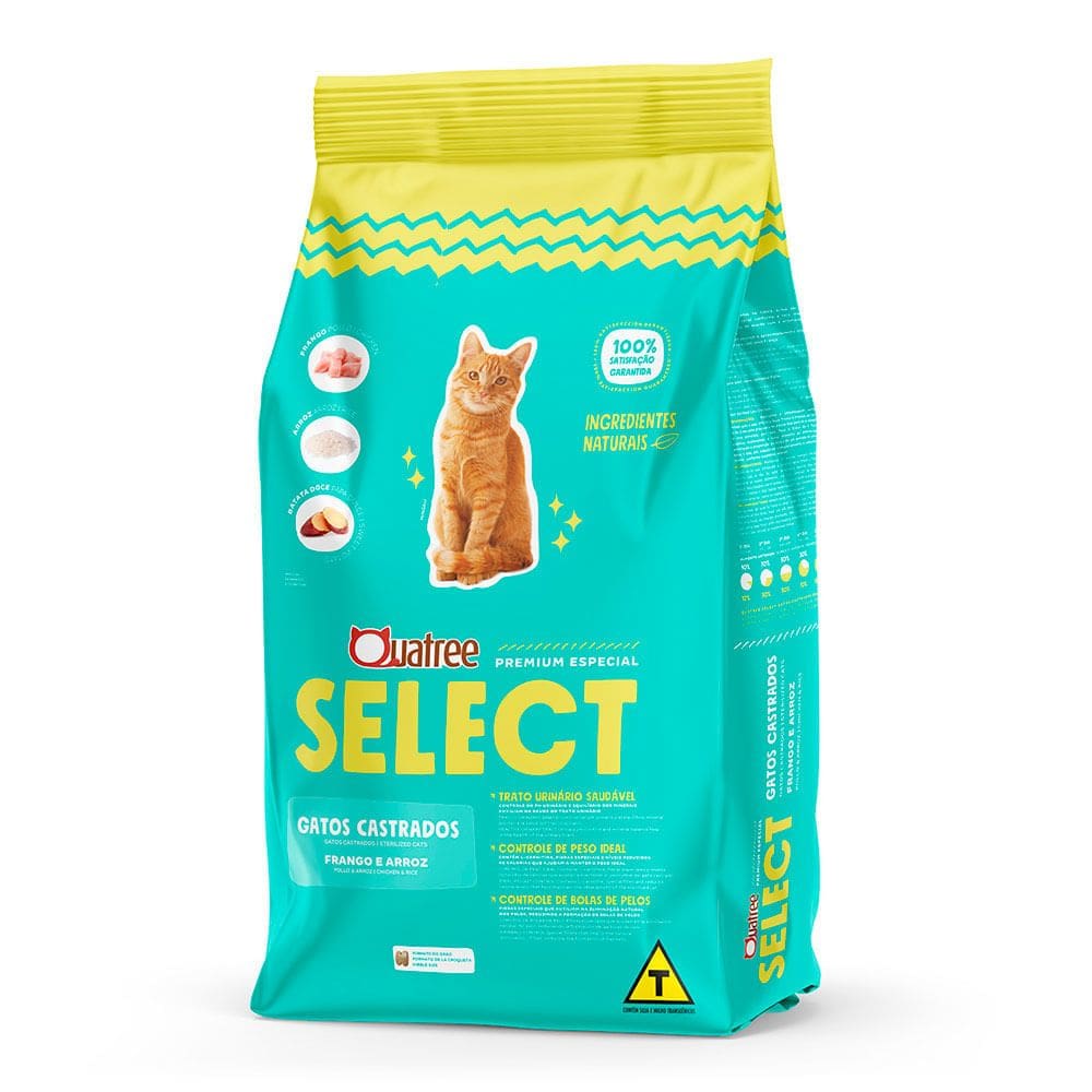 Ração para Gatos Castrados Quatree Select Sabor Frango e Arroz 3kg