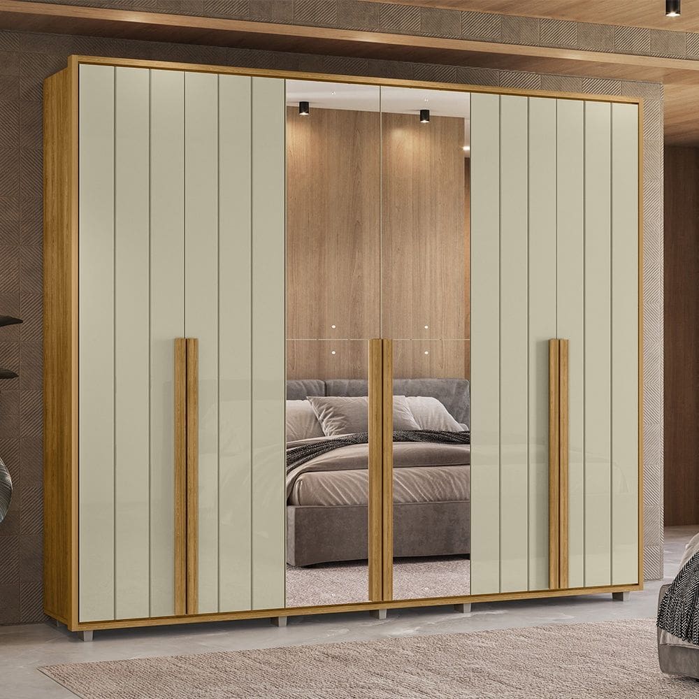 Guarda Roupa Volpi 6 Portas com Espelho 6 Gavetas Cumaru Opala Madetec