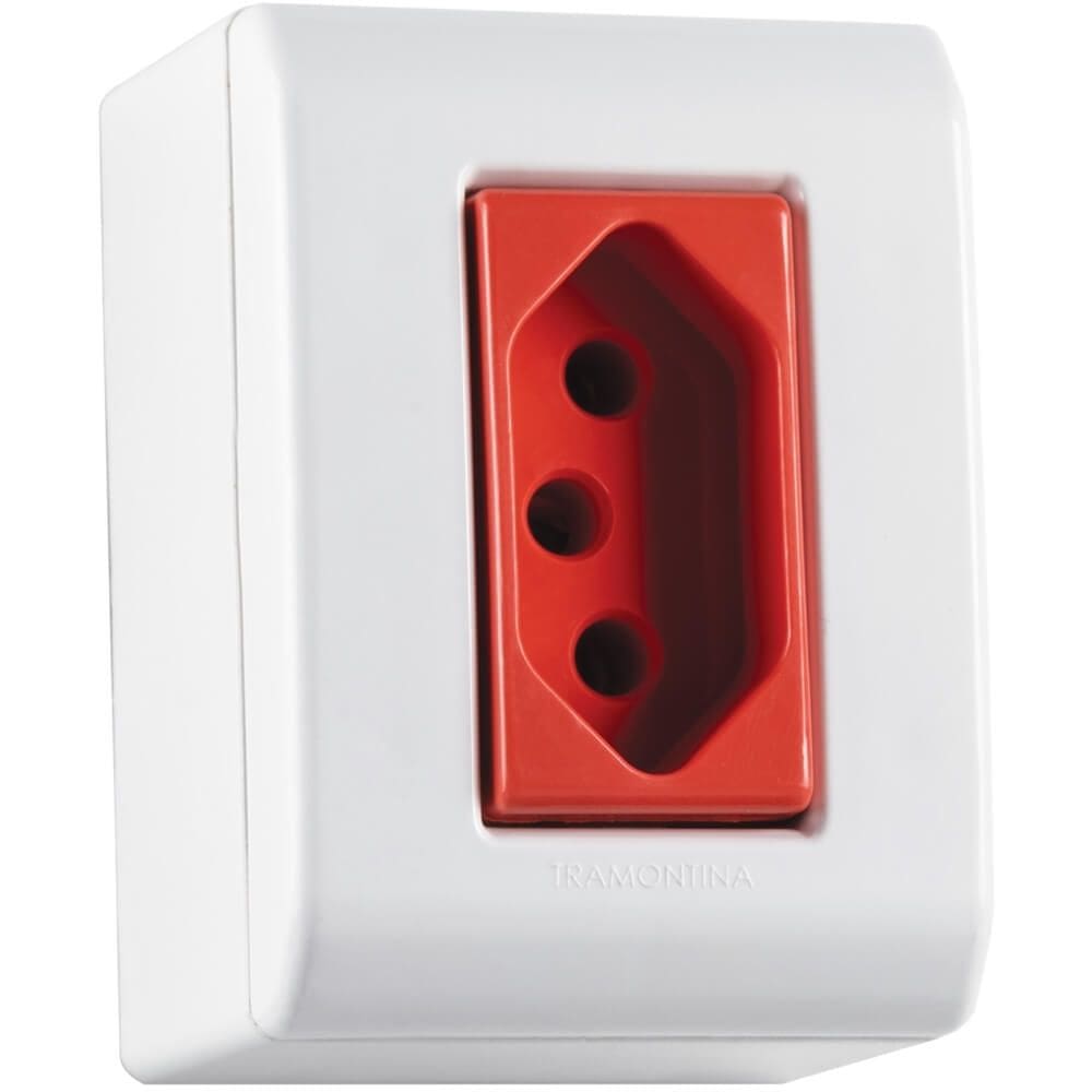 Caixa de Sobrepor LizFlex com 1 Tomada 2P+T de 20 Ampères e 250 Volts Vermelha e Branca - 57304019 - TRAMONTINA