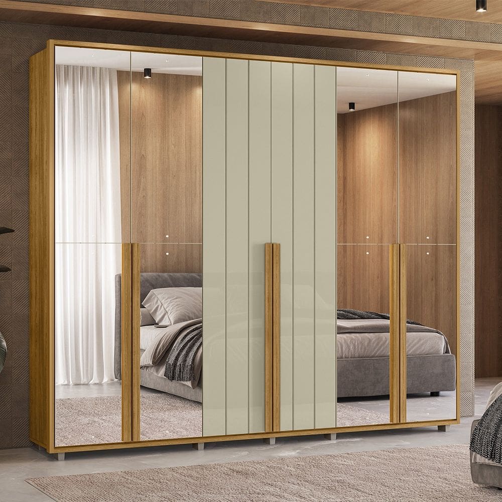 Guarda Roupa Volpi 6 Portas com Espelho 6 Gavetas Cumaru Opala Madetec