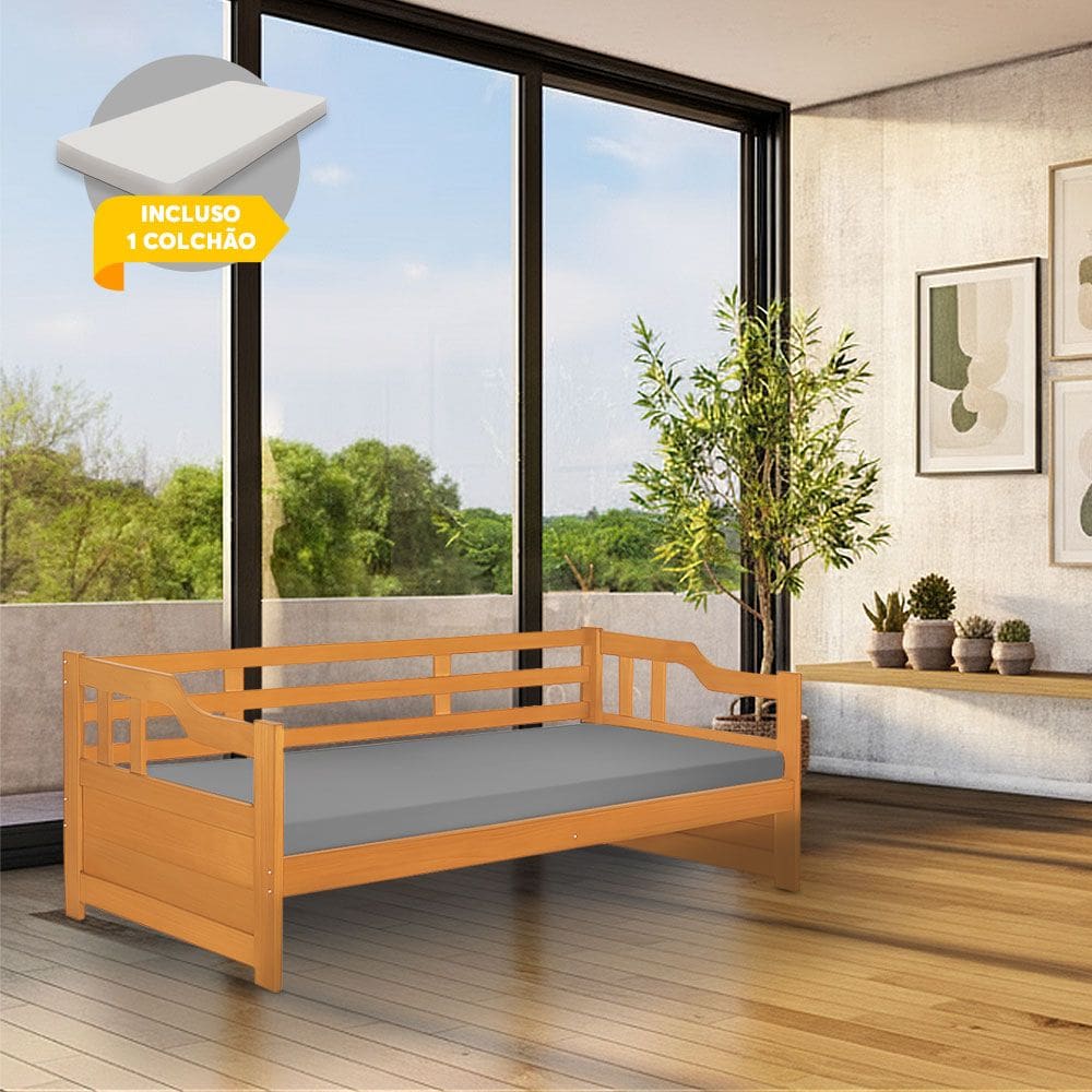 Cama Zurique com Colchão Mona Solteiro Estrutura Robusta em Madeira Maciça Imbuia