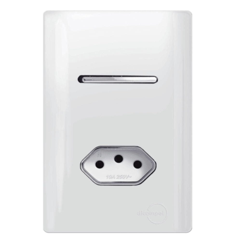Interruptor Simples + Tomada Universal 2P+T 20A Cromado com Placa 4x2 Branco - DC-120021 - NOVARA