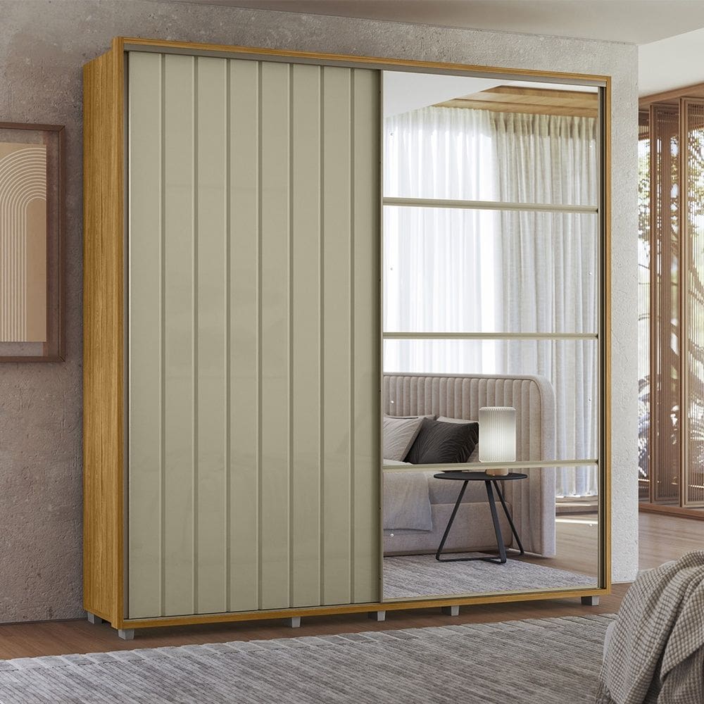 Guarda Roupa Monet 2 Portas de Correr com Espelho 4 Gavetas Cumaru Opala Madetec