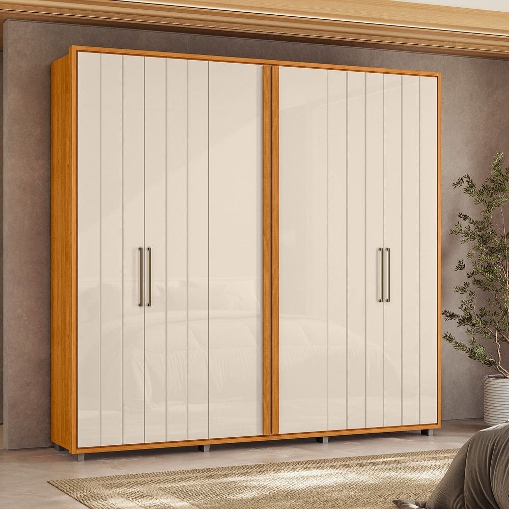 Guarda Roupa Miró 6 Portas 4 Gavetas Cinamomo Off White Madetec