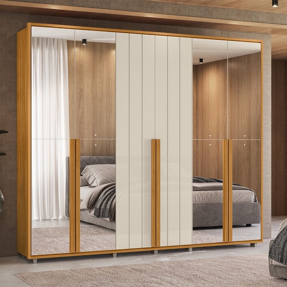 Guarda Roupa Volpi 6 Portas com Espelho 6 Gavetas Cinamomo Off White Madetec