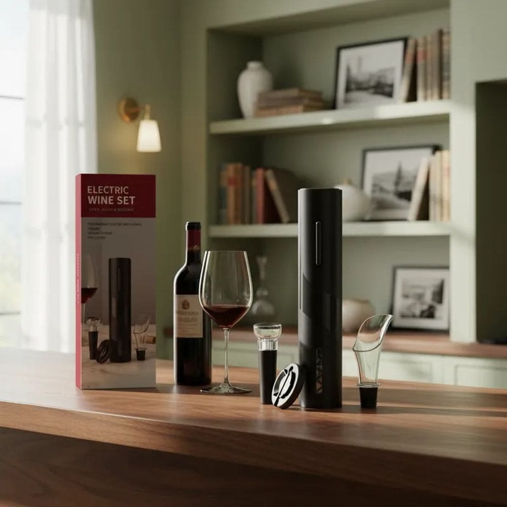 Abridor de Vinho Elétrico USB – Saca-Rolha Automático Preto Elegante e