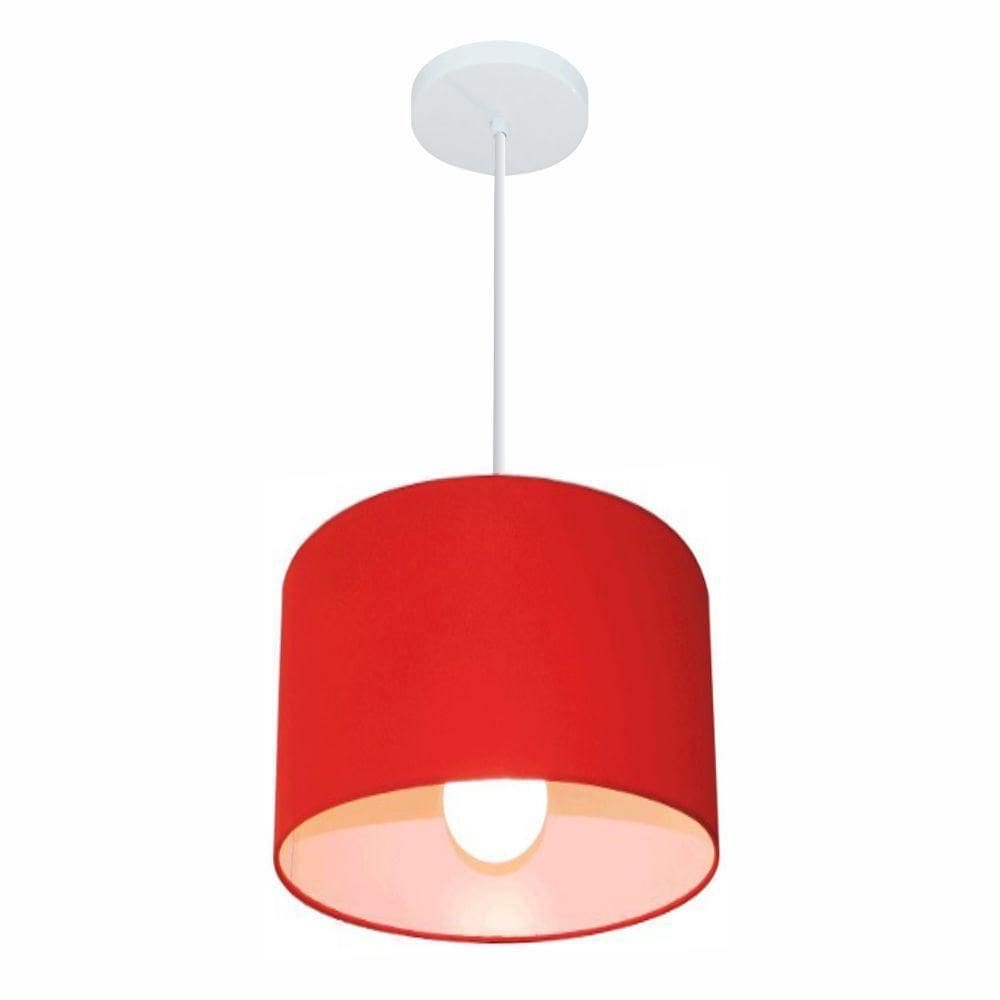 Lustre Pendente Cilíndrico Md-4113 Cúpula Em Tecido 30x25cm Vermelho - Bivolt