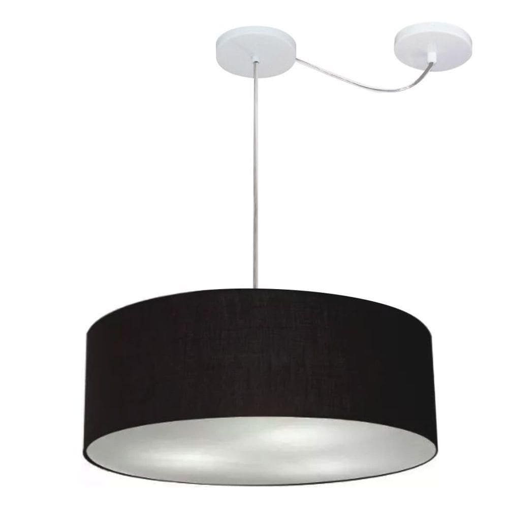 Lustre Pendente Cilíndrico Com Desvio De Centro Vivare Md-4222 Cúpula Em Tecido 45x15cm - Bivolt Preto 127/220v