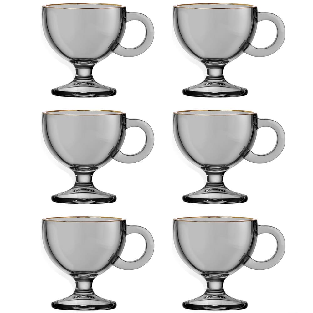 Jogo 6 Xícaras Café 80ml Borda Dourada Cinza Muse Hauskraft