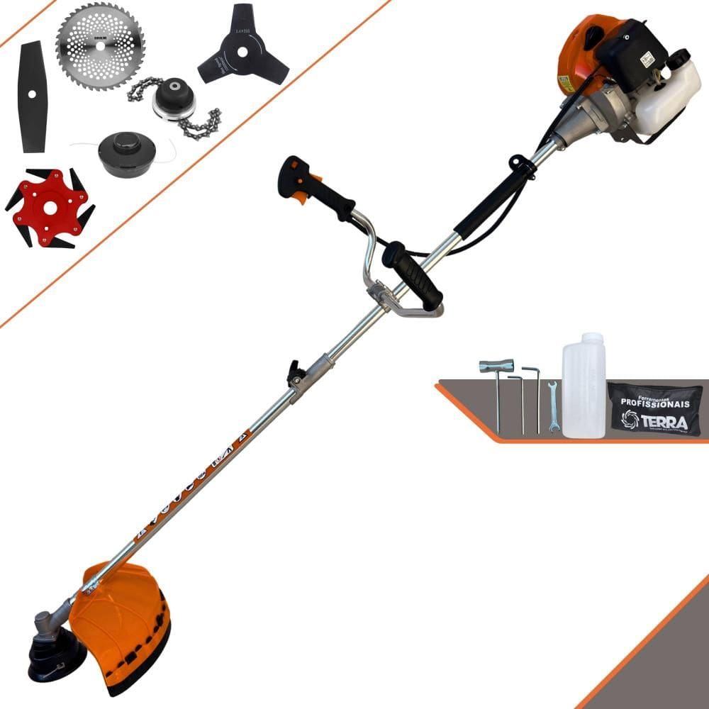 Roçadeira Terra GRHB430 Bi-Partida 43cc 1,7HP 6 Em 1 Com Carretel e Faca 2 Pontas + Faca 3 Pontas + Faca 6 Pontas + Faca 40 Dentes de Vídea + Trimmer