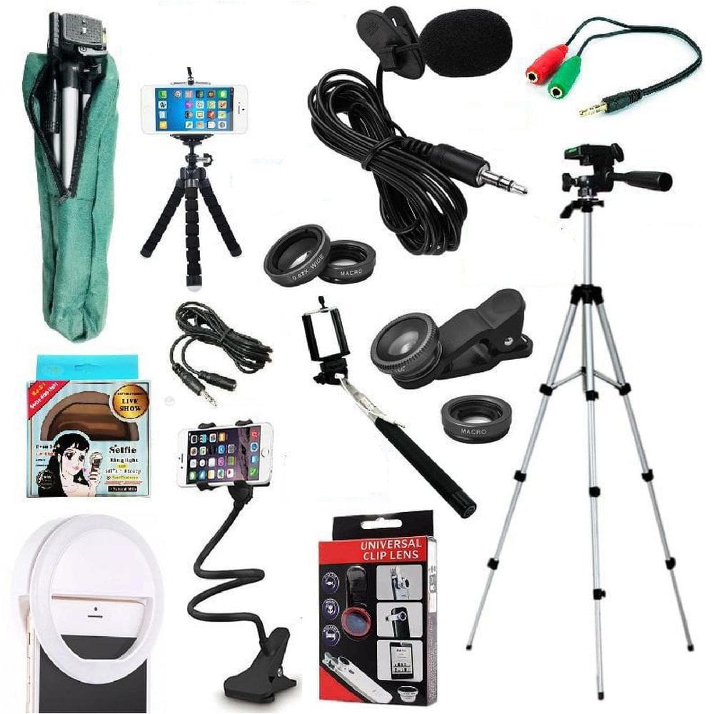 Kit Youtuber Microfone Lapela Tripé 1,80M Câmera Celular