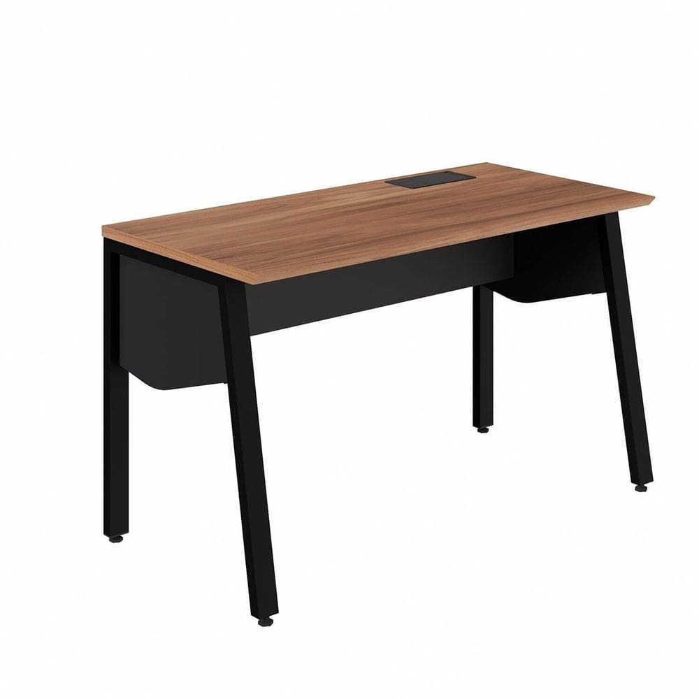 Estação Trabalho Plataforma Individual 135cm com Caixa de Tomadas Pés Cavalete Nogal /Preto
